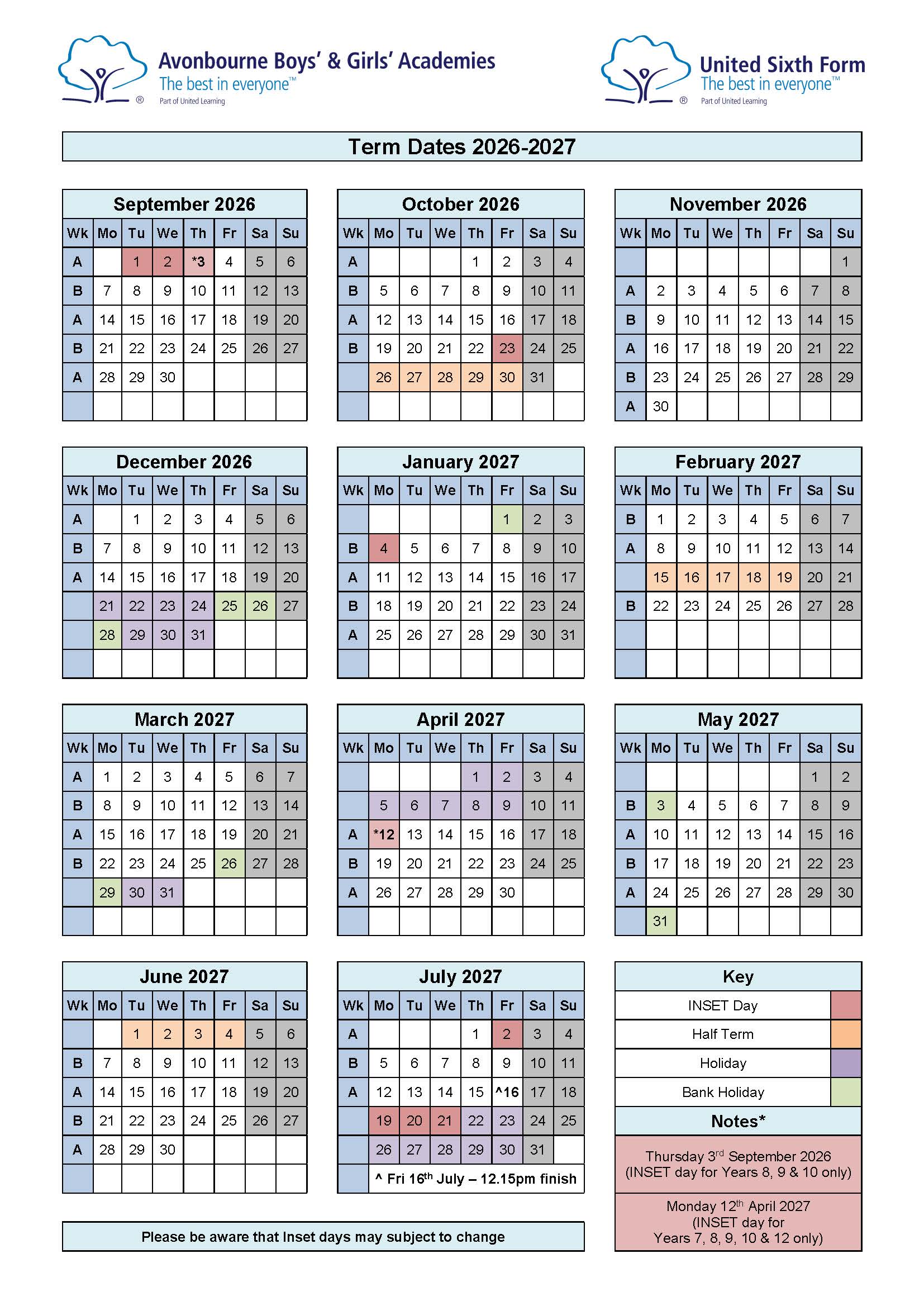 Term Dates 2026-2027