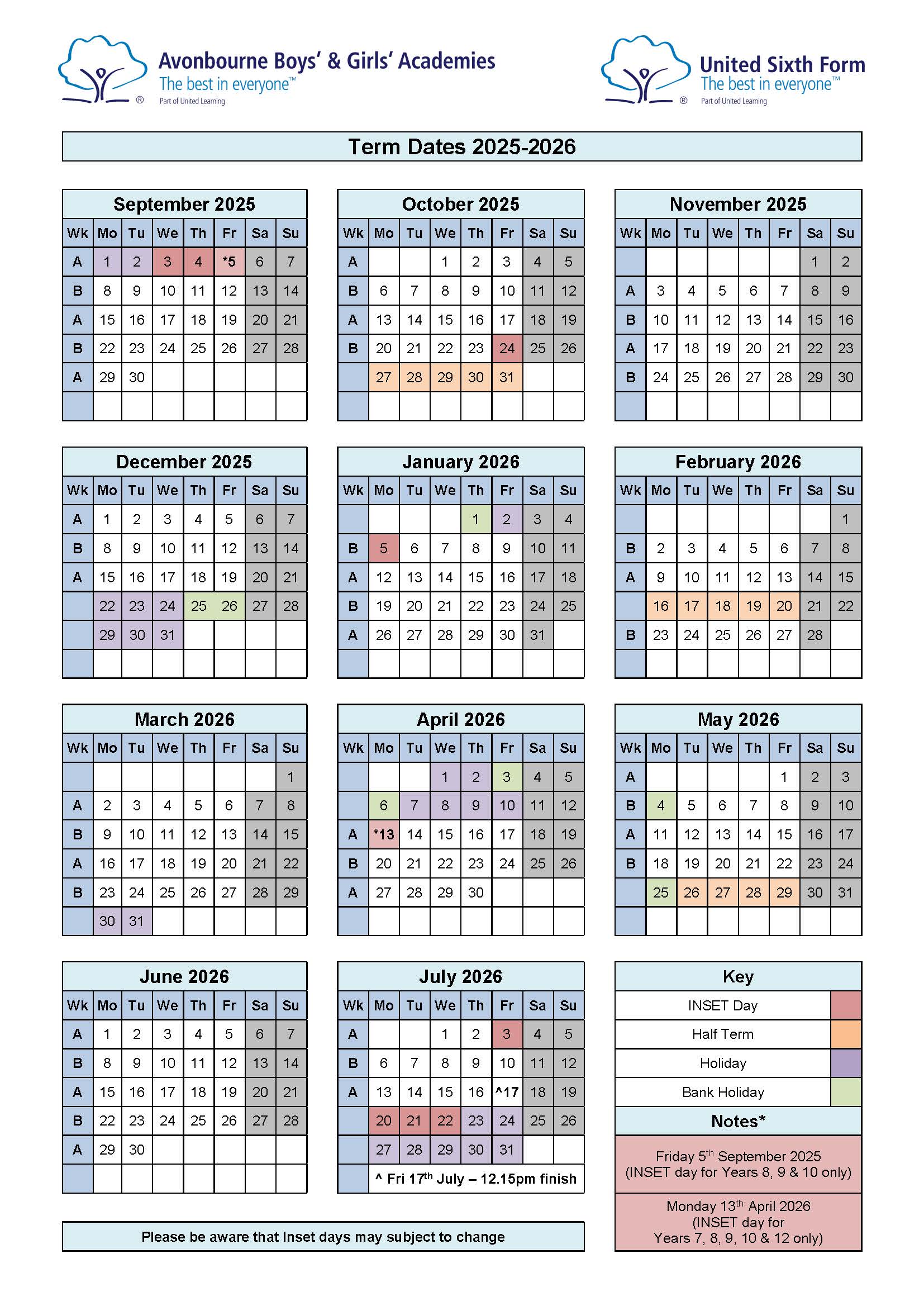 Term Dates 2025-2026